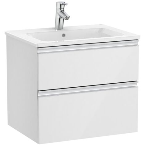 Pack Unik meuble bas avec deux tiroirs + lavabo central THE GAP - ROCA Couleur : Blanc brillant - Dimensions : 605x460x537 mm