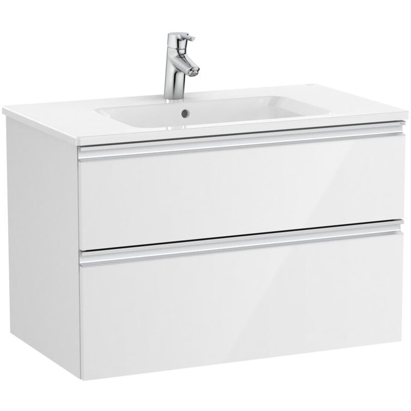 Roca - Pack Unik meuble bas avec deux tiroirs + lavabo central the gap Couleur : Blanc brillant - Dimensions : 805x460x537 mm