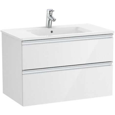 Pack Unik meuble bas avec deux tiroirs + lavabo central THE GAP - ROCA Couleur : Blanc brillant - Dimensions : 805x460x537 mm
