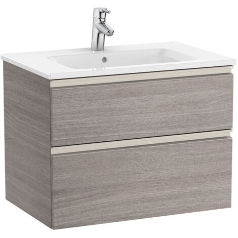 Pack Unik meuble bas avec deux tiroirs + lavabo central THE GAP - ROCA Couleur : Chêne City texturé - Dimensions : 705x460x537 mm