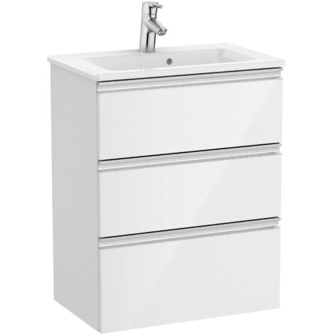 Pack Unik meuble bas compact 3 tiroirs + lavabo THE GAP - ROCA Couleur : Blanc brillant - Dimensions : 605x380x759 mm
