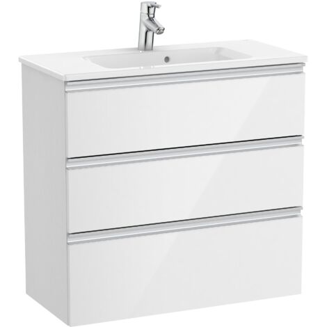 Pack Unik meuble bas compact 3 tiroirs + lavabo THE GAP - ROCA Couleur : Blanc brillant - Dimensions : 805x380x759 mm