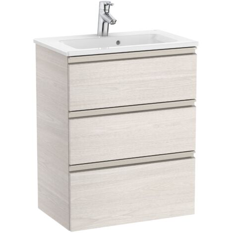 Pack Unik meuble bas compact 3 tiroirs + lavabo THE GAP - ROCA Couleur : frêne nordique - Dimensions : 605x380x759 mm