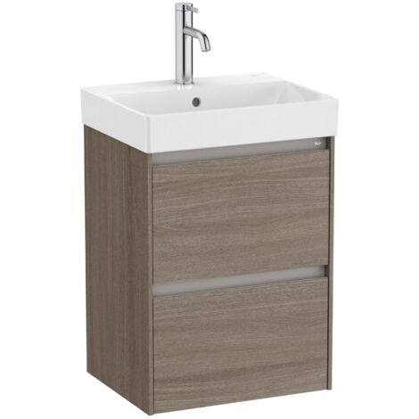 Pack Unik meuble bas compact avec 2 tiroirs + lavabo ONA - ROCA Couleur : Orme foncé - Dimensions : 450x360x645 mm