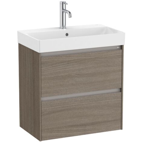 Pack Unik meuble bas compact avec 2 tiroirs + lavabo ONA - ROCA Couleur : Orme foncé - Dimensions : 600x360x645 mm