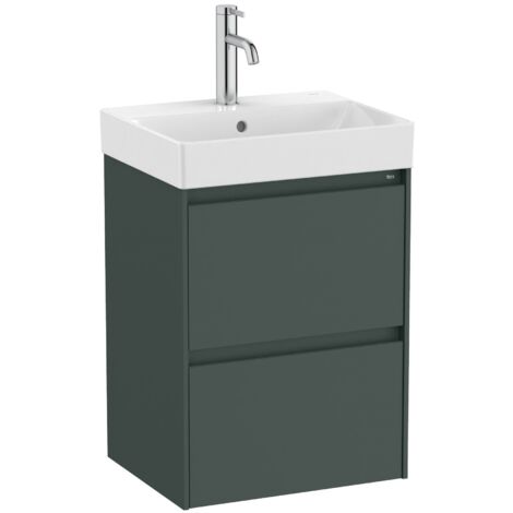 Pack Unik meuble bas compact avec 2 tiroirs + lavabo ONA - ROCA Couleur : Vert mat - Dimensions : 450x360x645 mm
