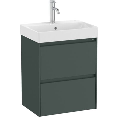 Pack Unik meuble bas compact avec 2 tiroirs + lavabo ONA - ROCA Couleur : Vert mat - Dimensions : 500x360x645 mm