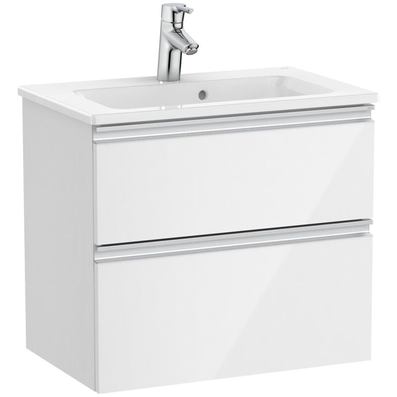 Pack Unik meuble bas compact avec 2 tiroirs + lavabo the gap Roca Couleur : Blanc brillant - Dimensions : 605x380x537 mm