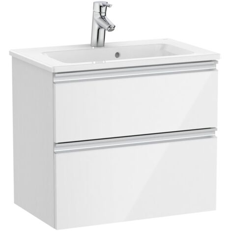 Pack Unik meuble bas compact avec 2 tiroirs + lavabo THE GAP - ROCA Couleur : Blanc brillant - Dimensions : 605x380x537 mm