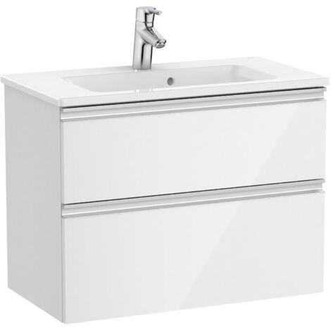 Pack Unik meuble bas compact avec 2 tiroirs + lavabo THE GAP - ROCA Couleur : Blanc brillant - Dimensions : 705x380x537 mm