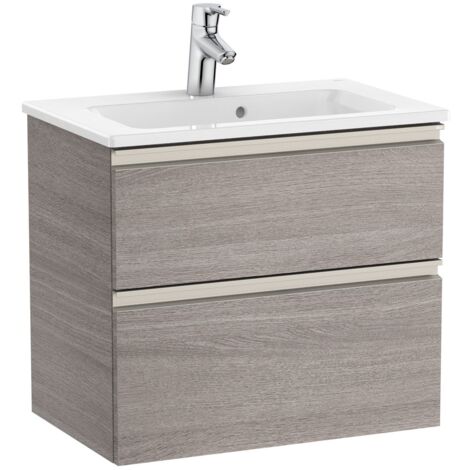 Pack Unik meuble bas compact avec 2 tiroirs + lavabo THE GAP - ROCA Couleur : Chêne City texturé - Dimensions : 605x380x537 mm