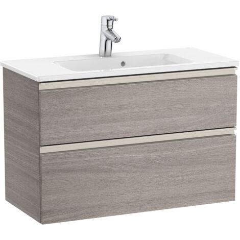 Pack Unik meuble bas compact avec 2 tiroirs + lavabo THE GAP - ROCA Couleur : Chêne City texturé - Dimensions : 805x380x537 mm