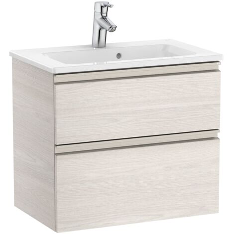 Pack Unik meuble bas compact avec 2 tiroirs + lavabo THE GAP - ROCA Couleur : frêne nordique - Dimensions : 605x380x537 mm