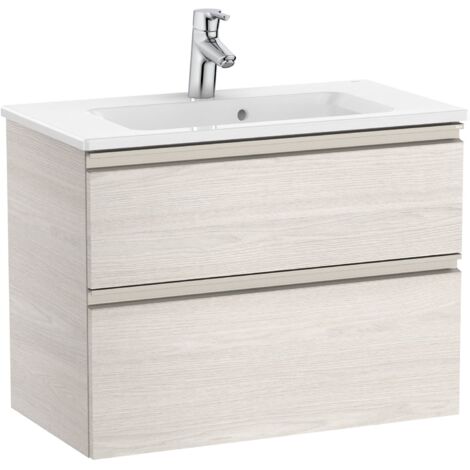 Pack Unik meuble bas compact avec 2 tiroirs + lavabo THE GAP - ROCA Couleur : frêne nordique - Dimensions : 705x380x537 mm