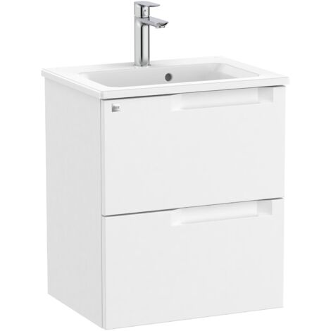 Pack Unik meuble bas compact avec deux tiroirs + lavabo ALEYDA - ROCA Couleur : Blanc mat - Dimensions : 505x380x565 mm