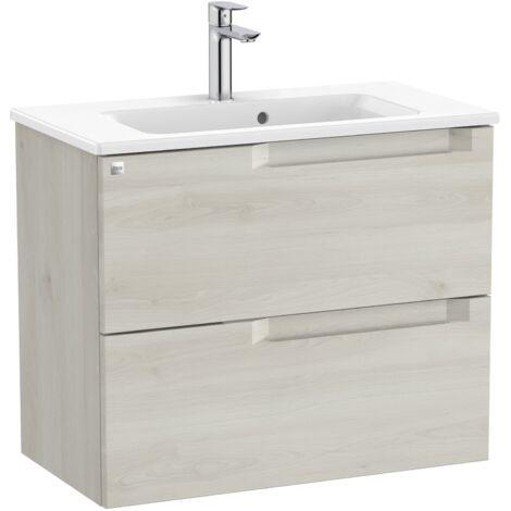 Pack Unik meuble bas compact avec deux tiroirs + lavabo ALEYDA - ROCA Couleur : Bois blanc - Dimensions : 705x380x565 mm