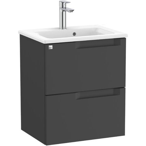 Pack Unik meuble bas compact avec deux tiroirs + lavabo ALEYDA - ROCA Couleur : Noir mat - Dimensions : 505x380x565 mm