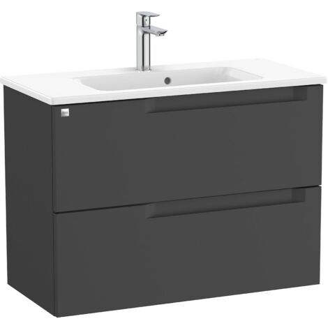Pack Unik meuble bas compact avec deux tiroirs + lavabo ALEYDA - ROCA Couleur : Noir mat - Dimensions : 805x380x565 mm