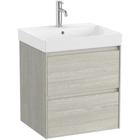 Pack Unik meuble deux tiroirs chêne clair + lavabo ONA - ROCA