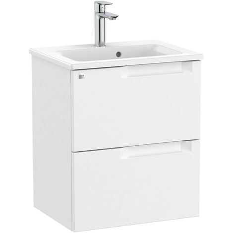 Pack Unik mueble base compacto de dos cajones + lavabo ALEYDA - ROCA Color: Blanco Madera - Medidas: 805x380x565 mm