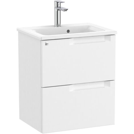 Pack Unik mueble base compacto de dos cajones + lavabo ALEYDA - ROCA Color: Blanco mate - Medidas: 505x380x565 mm