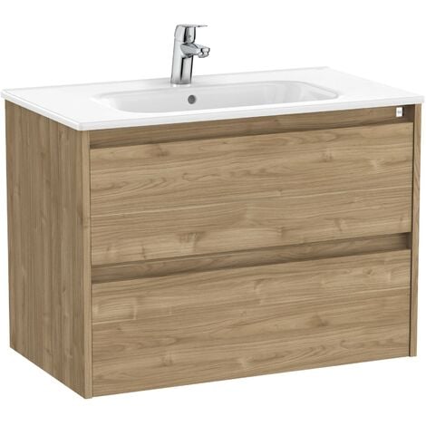 Pack Unik mueble de 2 cajones + lavabo TENET - ROCA Color: Nogal - Medidas: 785 x 460 x 565 mm