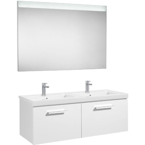 Pack Unik PRISMA 1200 meuble 2 tiroirs miroir LED - Blanc brillant - Roca