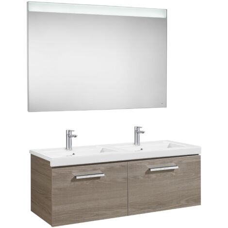 Pack Unik PRISMA 1200 meuble 2 tiroirs miroir LED - Frêne - Roca