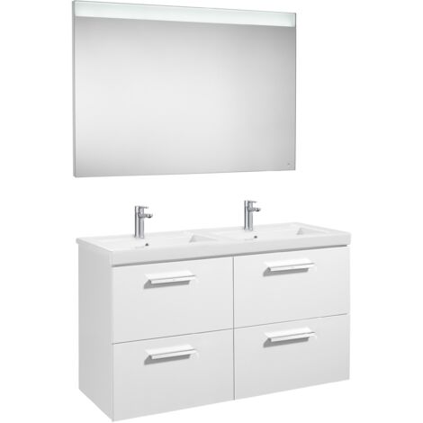 Pack Unik PRISMA 1200 meuble 4 tiroirs miroir LED - Blanc brillant - Roca
