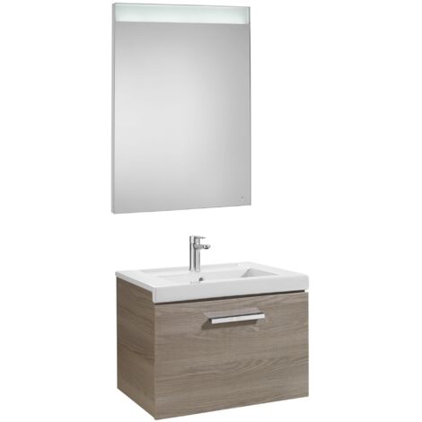 Pack Unik PRISMA 600 meuble 1 tiroir miroir LED - Frêne - Roca