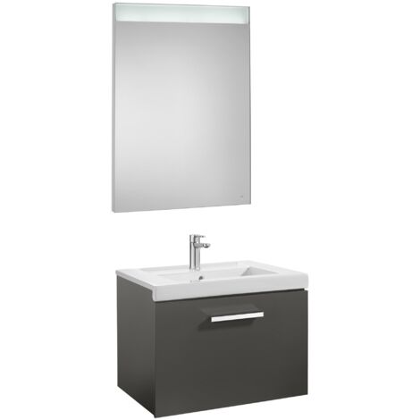 Pack Unik PRISMA 600 meuble 1 tiroir miroir LED - Gris anthracite - Roca