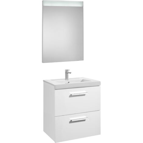 Pack Unik PRISMA 600 meuble 2 tiroirs miroir LED - Blanc brillant - Roca
