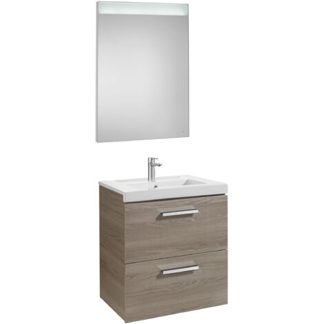 Pack Unik PRISMA 600 meuble 2 tiroirs miroir LED - Frêne - Roca