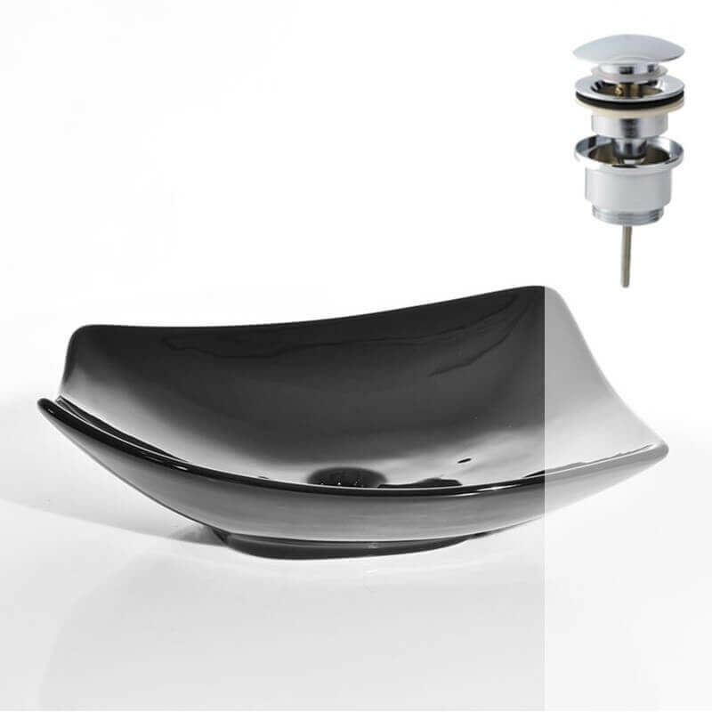 Pack Vasque Feuille noir + Bonde clic-clac