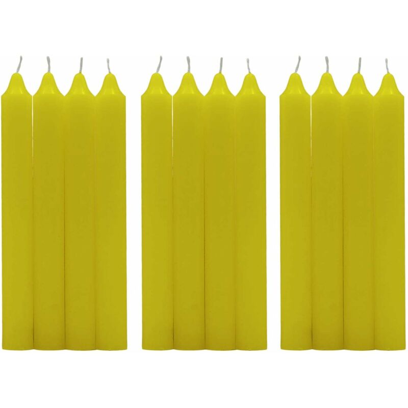 

Pack Velas de mesa Cilíndricas sin perfume 17.5 cm Cera de parafina con mechas de Algodón Velas Largas de colores (AMARILLO, 24 VELAS)