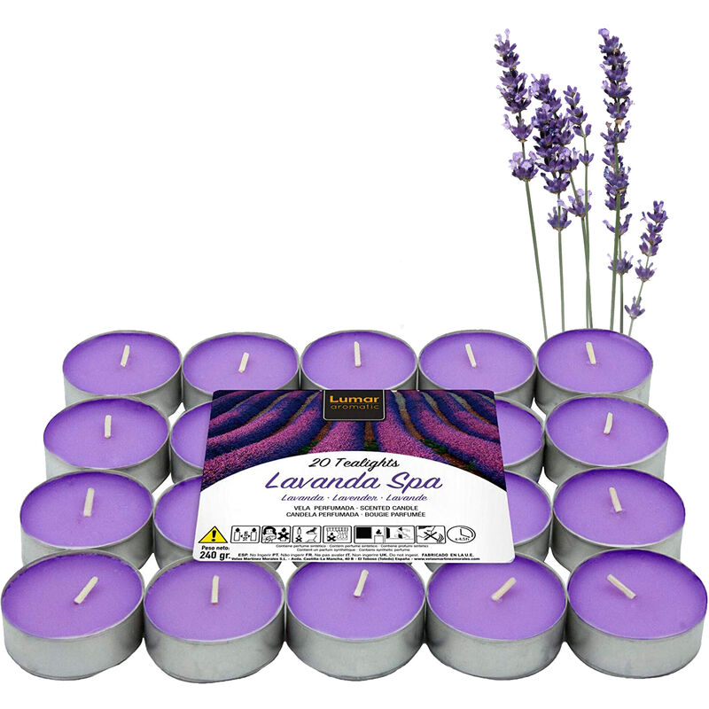 

Pack Velas de té aromáticas 4.5 horas de combustión Con base de metal - Aroma lavanda-20unidades