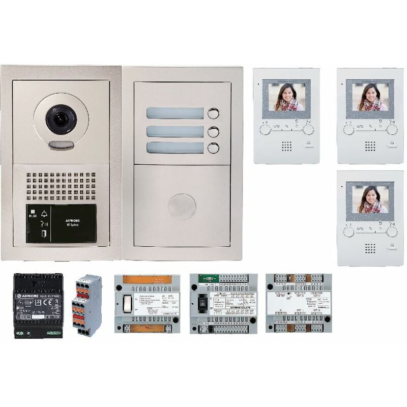 Pack vidéo GTBV3E 3 boutons avec 3 moniteurs GT1M3 programmés Aiphone