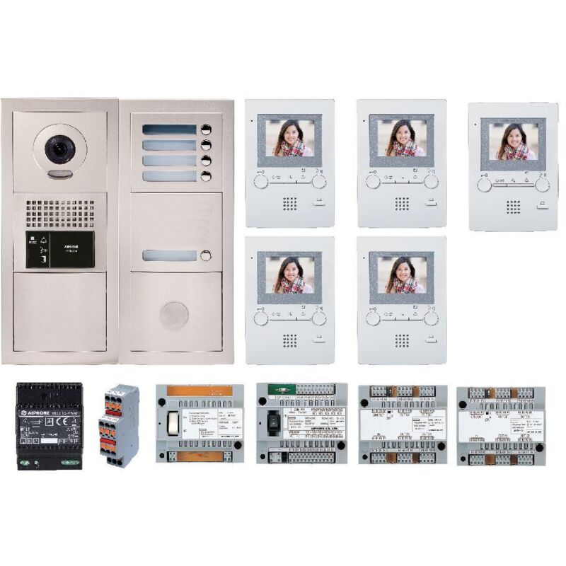 Aiphone - Pack vidéo 5 bp avec 5 moniteurs programmés blanc 200385