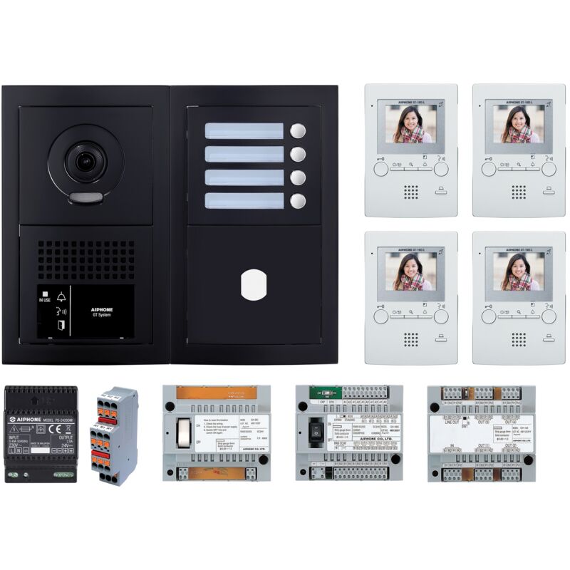 Aiphone - Pack gt vidéo 4 bp programmé avec palatin noire satin - airphone - 200456