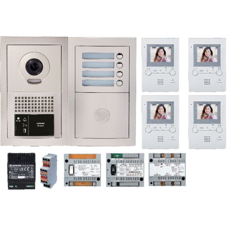 Aiphone - Pack vidéo 4 bp avec 4 moniteurs programmés blanc 200384