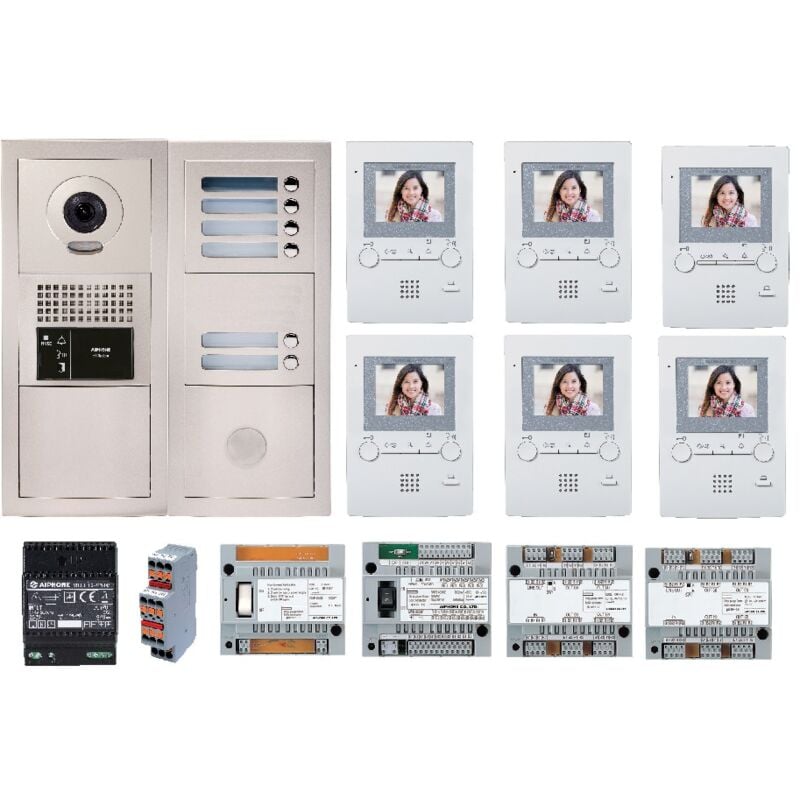 Aiphone - Pack vidéo 6 bp avec 6 moniteurs programmés blanc 200386