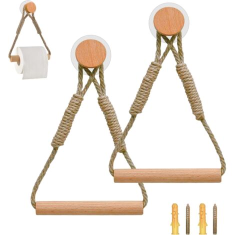 Pack Vintage Toilet Paper Holder - Rustic Style Wooden Rope Towel Ring for Kitchen and Bathroom