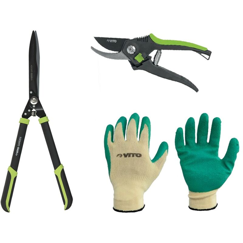 Pack Cisaille à Haie 27,5 cm + Gants de jardin + Sécateur 20 cm Pack Complet - Vito Agro