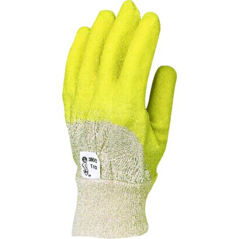 Pack von 120 - Gelbe Latex-Handschuhe mit gekrepptem Handrücken, belüftet, aus Baumwolle, Größe 10