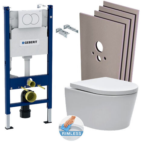 Pack Vorwandelement 112cm + Toilettenschüssel SAT spülrandlos + Weiße Platte + Vekleidungsset (SATrimlessGeb3-