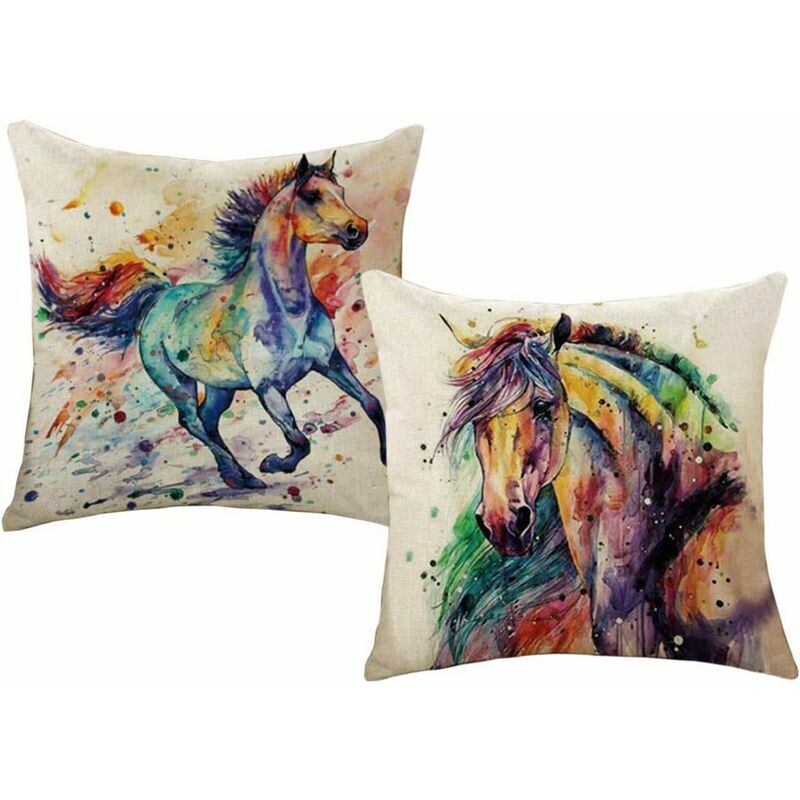 Pack Watercolor Horse Cushion Covers Pillow Cases Sofa Couch Home Decorative Cushion Cover 18'×18' (Horse)