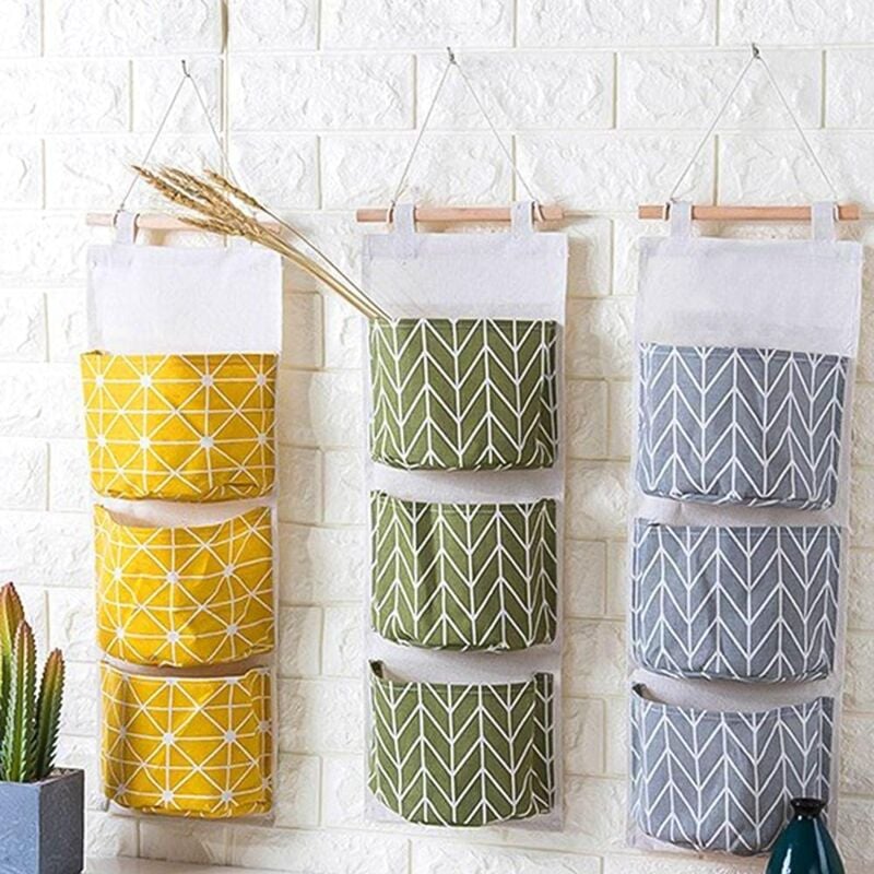 Pack Waterproof Storage Bags (Green + Gray + Yellow) for Bathroom Closet Wall Hanging