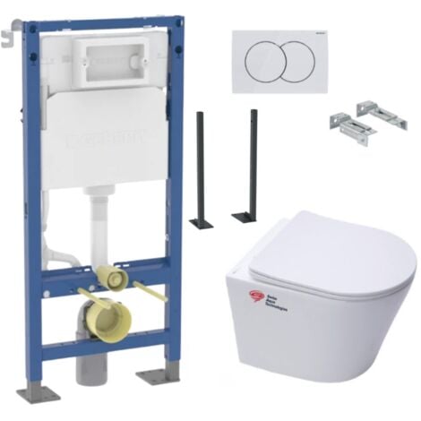 Pack WC autoportant bati-support Geberit + WC sans bride Swiss Aqua Technologies + abattant softclose + plaque (InfinitioGebX)