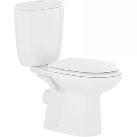 Pack WC Aveiro au sol blanc – Sortie horizontale, entrée latérale – Cuvette avec bride, réservoir double chasse 3/6L – Abattant thermoplast – Sanindusa