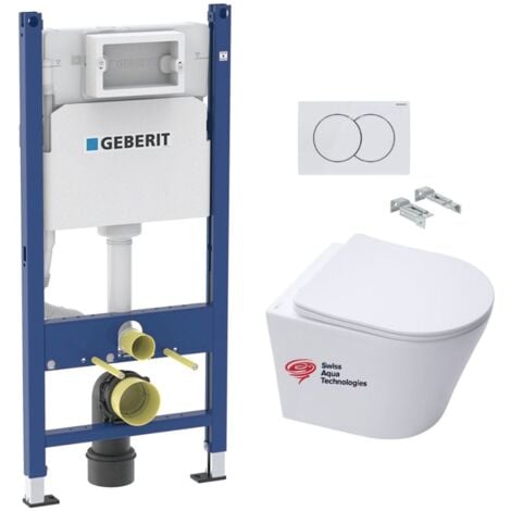 Pack WC Bastidor Geberit + Inodoro suspendido SAT Infinitio sin brida + Placa blanca (INFINITIOGEB3-DE)